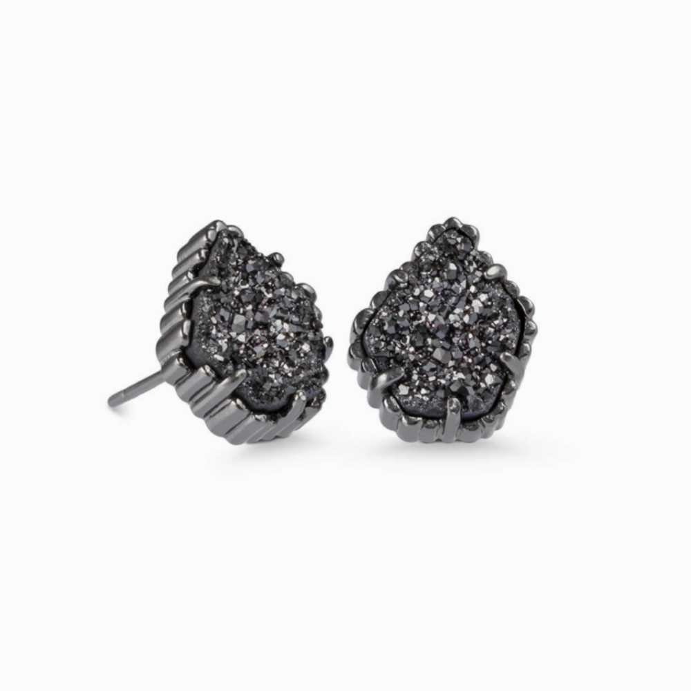 Tessa Gunmetal Stud Earrings In Black Drusy